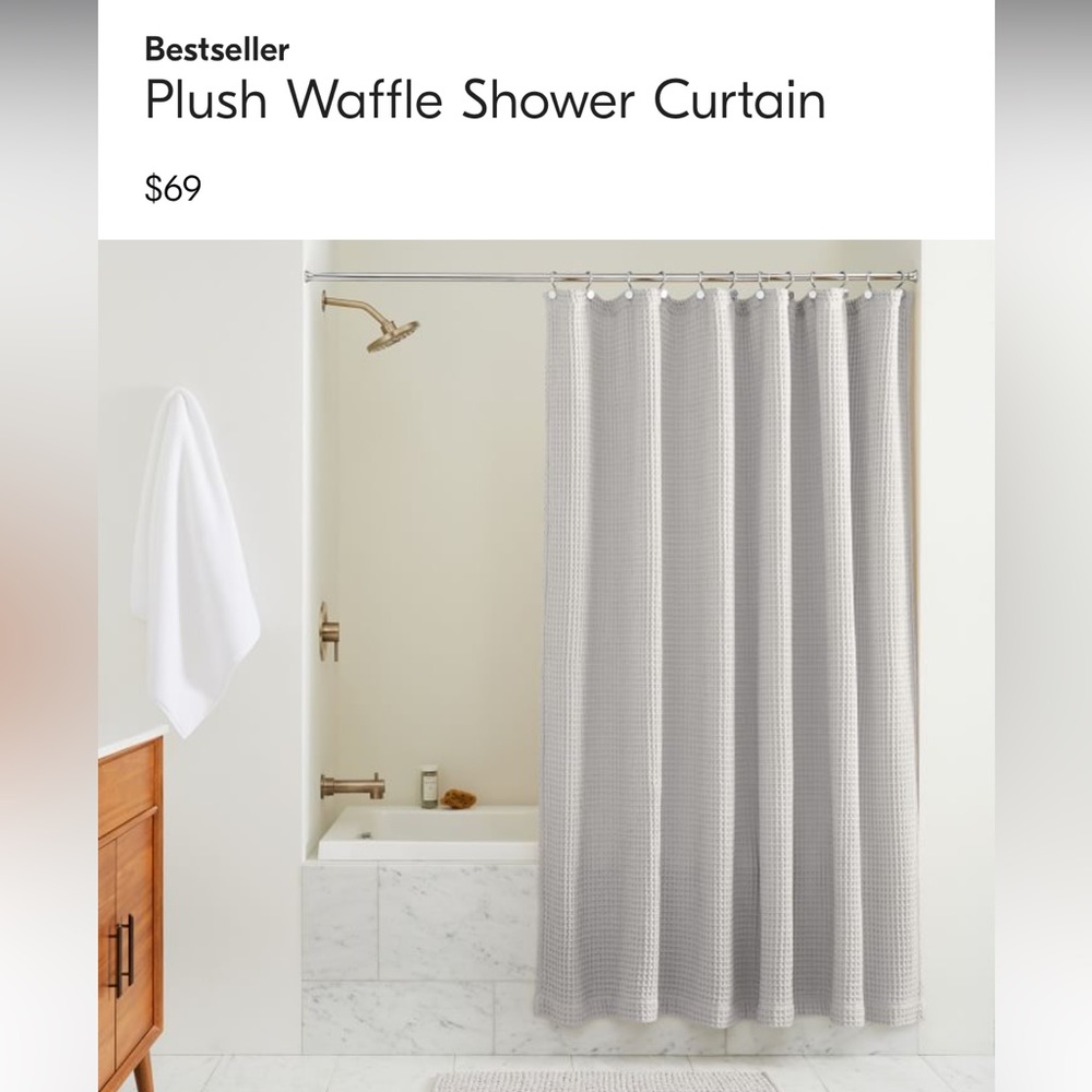 West Elm Plush Waffle Shower Curtain - Frost Gray